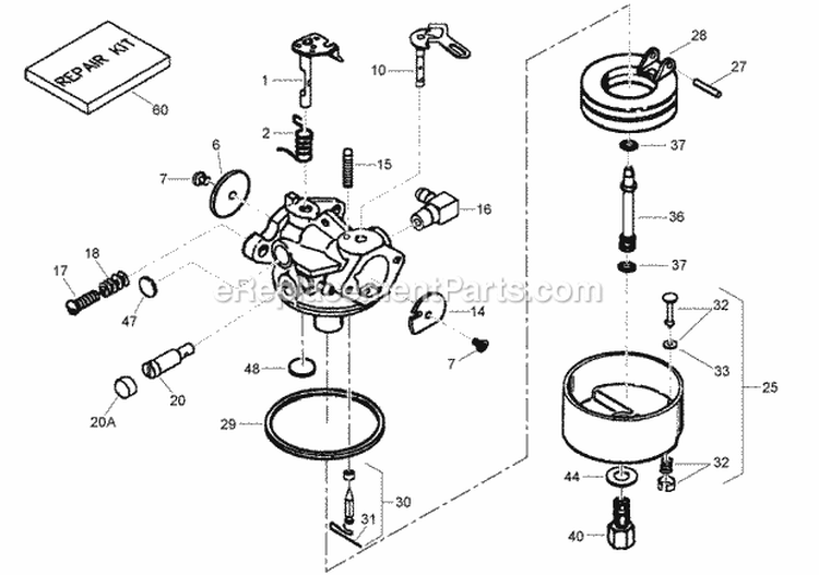 Carburetor Assembly Diagram and Parts List for 34002 290000001-290999999 - 2009 Lawn Boy Snow Blower